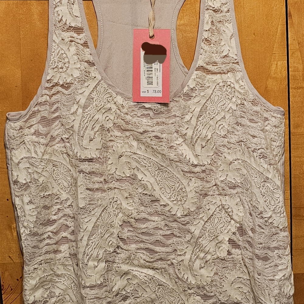 Elegant champagne paisley lace Tank Top